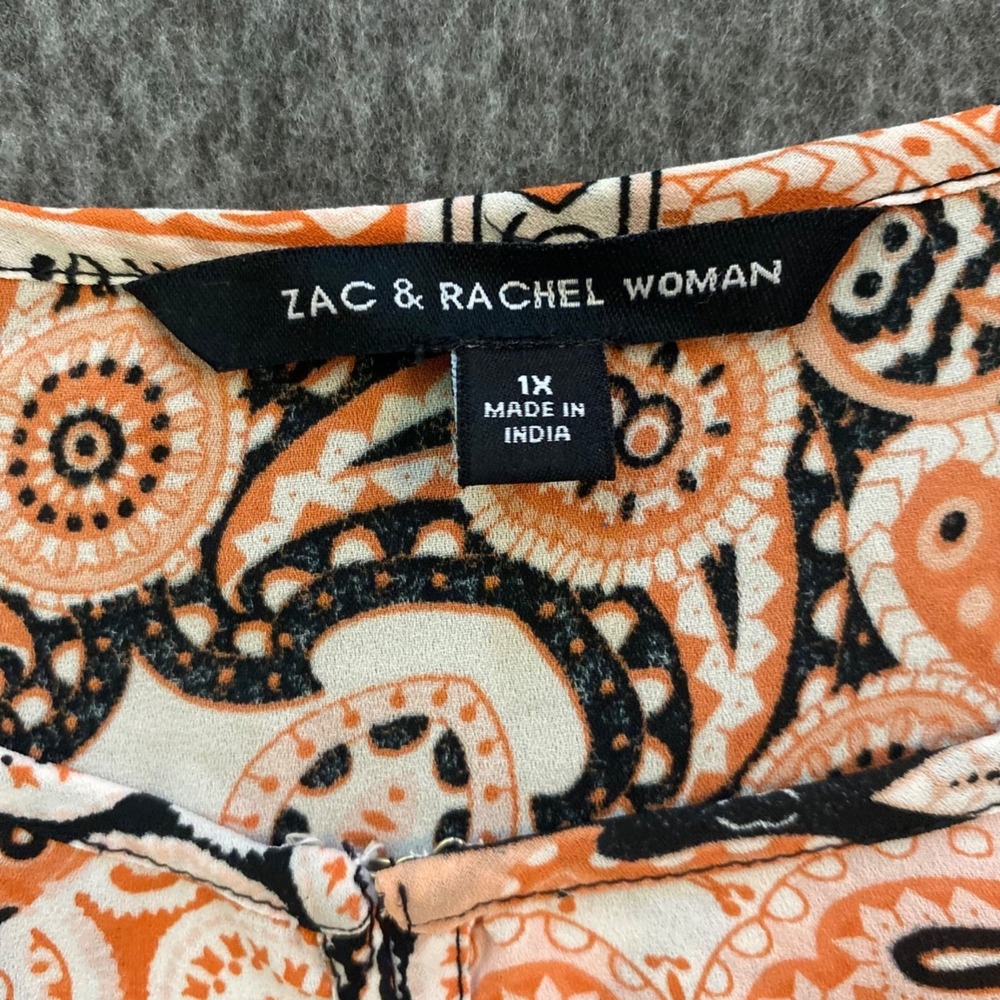 Zac & Rachel Woman Boho Paisley Top Bell Sleeve 1X Peasant Blouse Cottagecore - Picture 3 of 7